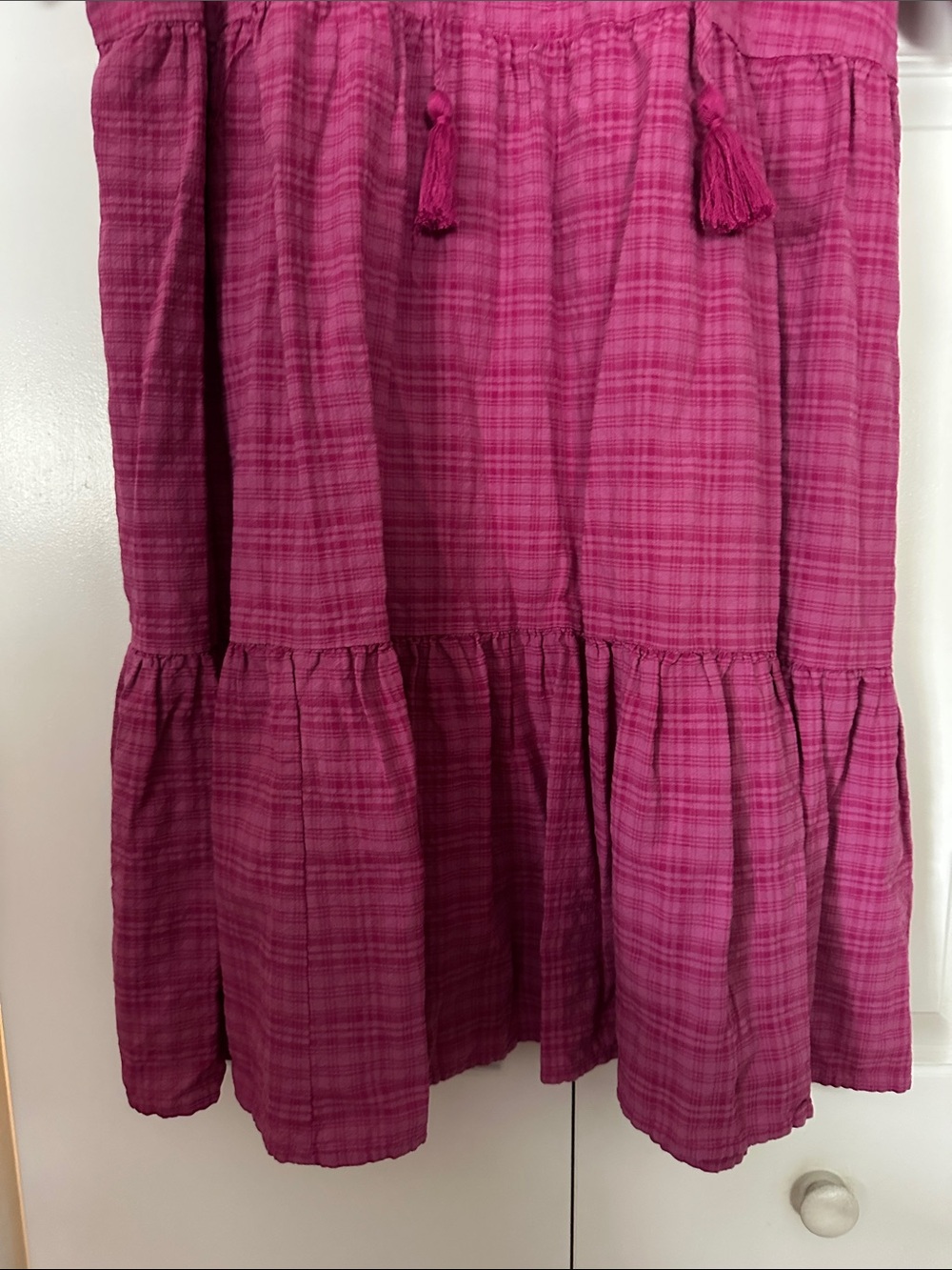 Sonoma Fuchsia Plaid Tiered Short Sleeve Dress - Picture 6 of 9